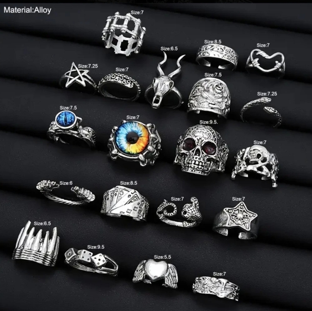 20 Rings Heavy Metal Rocker Style Alt Jewelry Alternative Ring Set - Picture 6 of 7